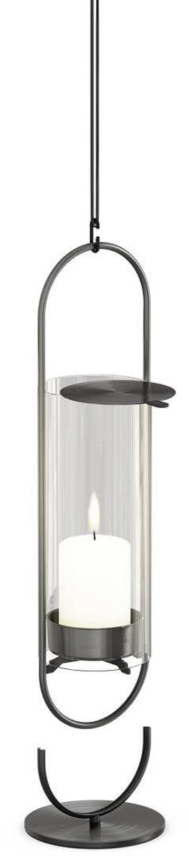 höfats OVAL CANDLE Kandelaar 35 zwart Lantaarn om neer te zetten of op te hangen, kandelaar van roestvrij staal en glas, eenvoudig schoon te maken