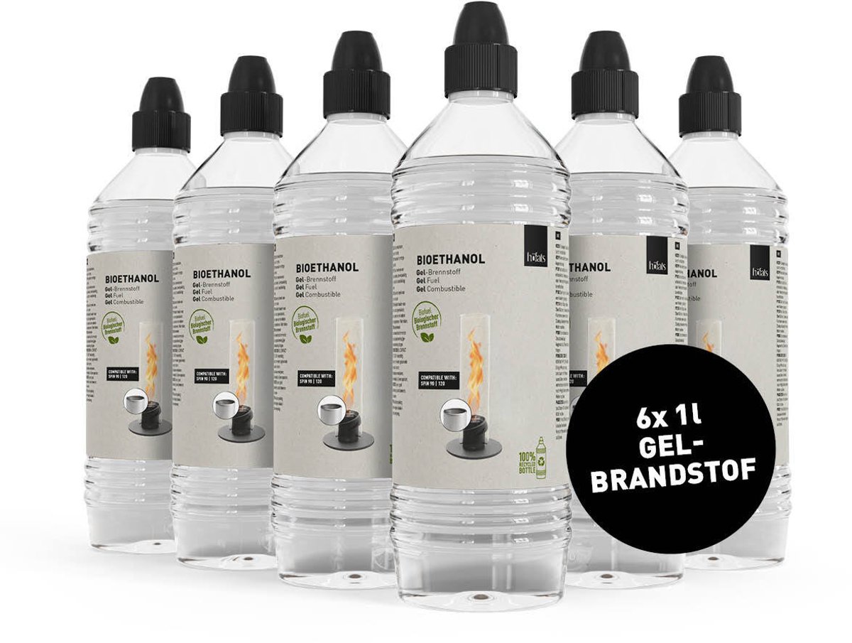 höfats Bio-ethanol gelbrandstof 6pack Roetvrije ethanolbrandpasta 6x 1 liter navulfles - Accessoires voor Spin 90 & 120 tafelhaard, tafelkachel