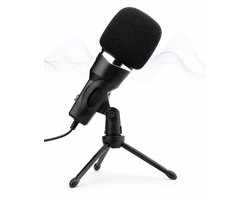 USB Microfoon met standaard - Gaming - Podcast - Voor Pc en console - Standaard - Incl. Plopkap - Zwart - Vivid Green