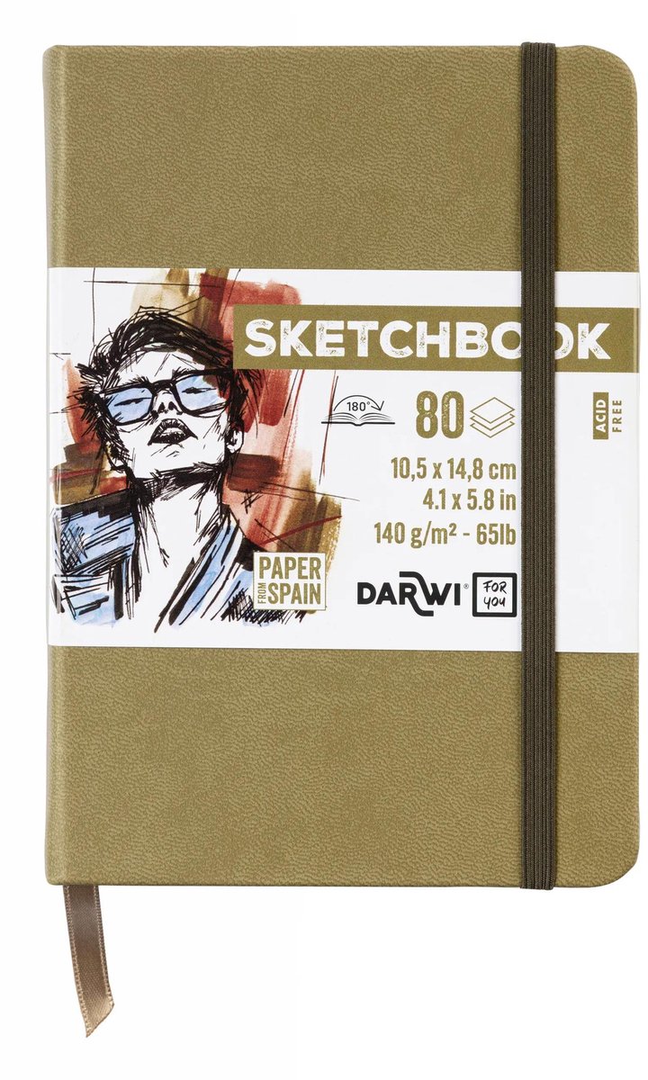 Darwi DFY - Schetsboek - A6 - 140 g - Kaki groen - 80 vellen