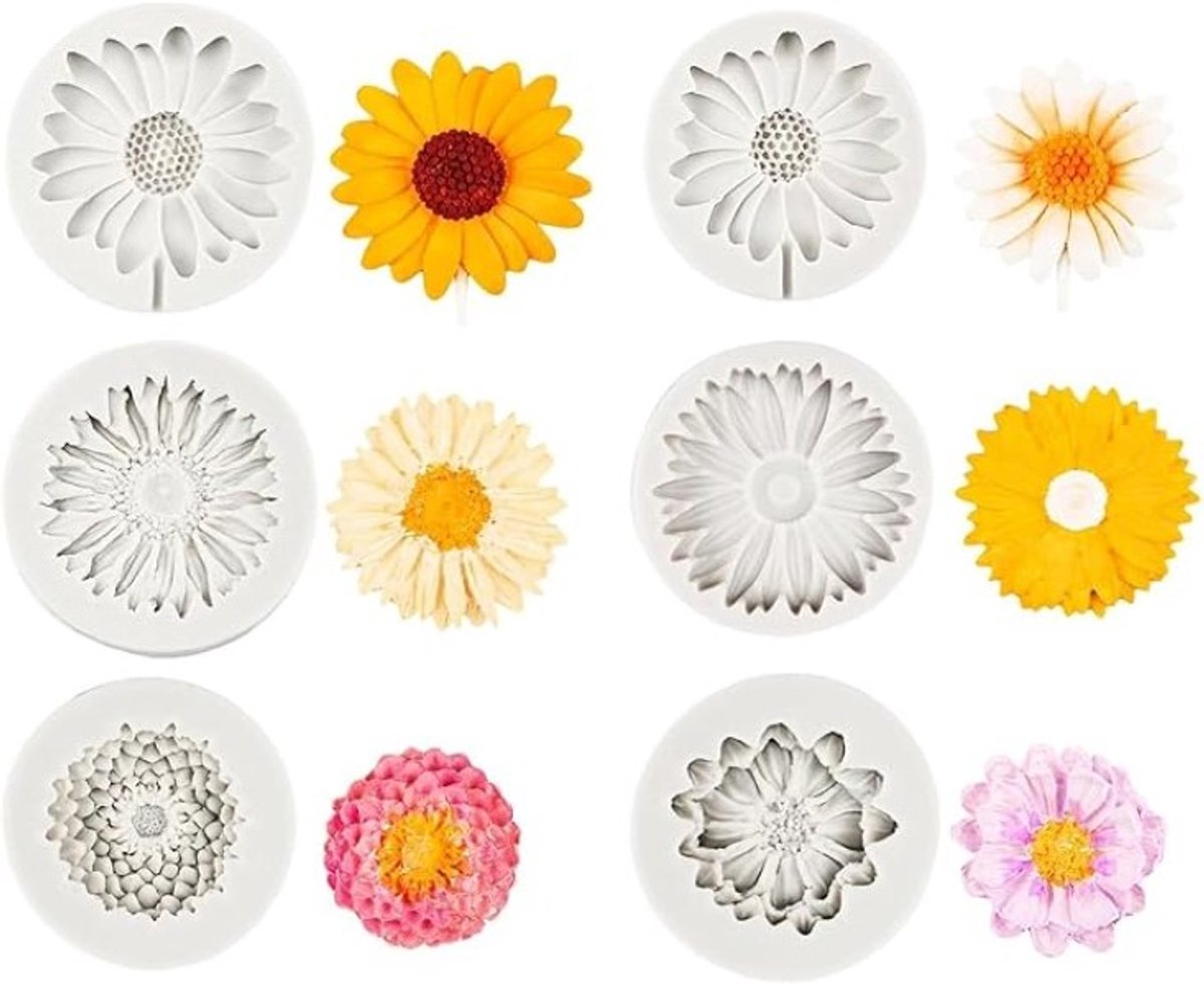 6-delige siliconen vormenset voor bloemmotieven - grijs