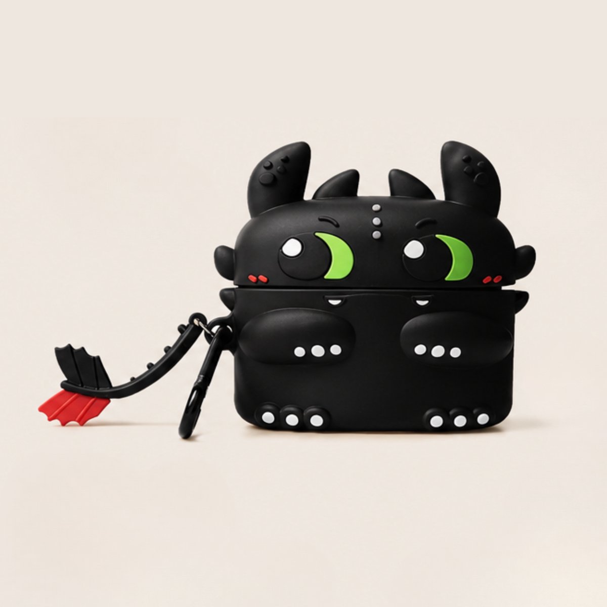Zwarte Draak AirPods Pro 4 Case – Schattige Silicone Beschermhoes met Karabijnhaak, Shockproof AirPods Hoesje, Kawaii Dragon Case voor AirPods Pro 4, Anti-Val & Krasbestendig, Zwart