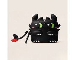 Zwarte Draak AirPods Pro 4 Case – Schattige Silicone Beschermhoes met Karabijnhaak, Shockproof AirPods Hoesje, Kawaii Dragon Case voor AirPods Pro 4, Anti-Val & Krasbestendig, Zwart