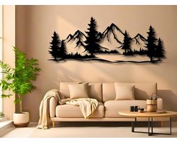 Wanddecoratie Bergen, Houten Wandbeeld, 3D Wanddecoratie voor Thuis, Moderne Beelden voor Huis Kantoor Slaapkamer, Woonkamer en Keuken - 130x52 cm