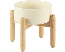 Keramische Hondenkommen - Ideaal Voor Middelgrote En Grote Honden - Ergonomisch Houten Standaard Met Anti-slip Bodem - 1 Stuk - Voor Honden Middelgrote Rassen Beige