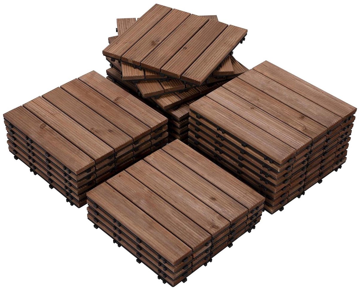 Houten Vloertegels - Terrastegels - Tuin Decoratie - In elkaar grijpend ontwerp - 27 stuks - Bruin