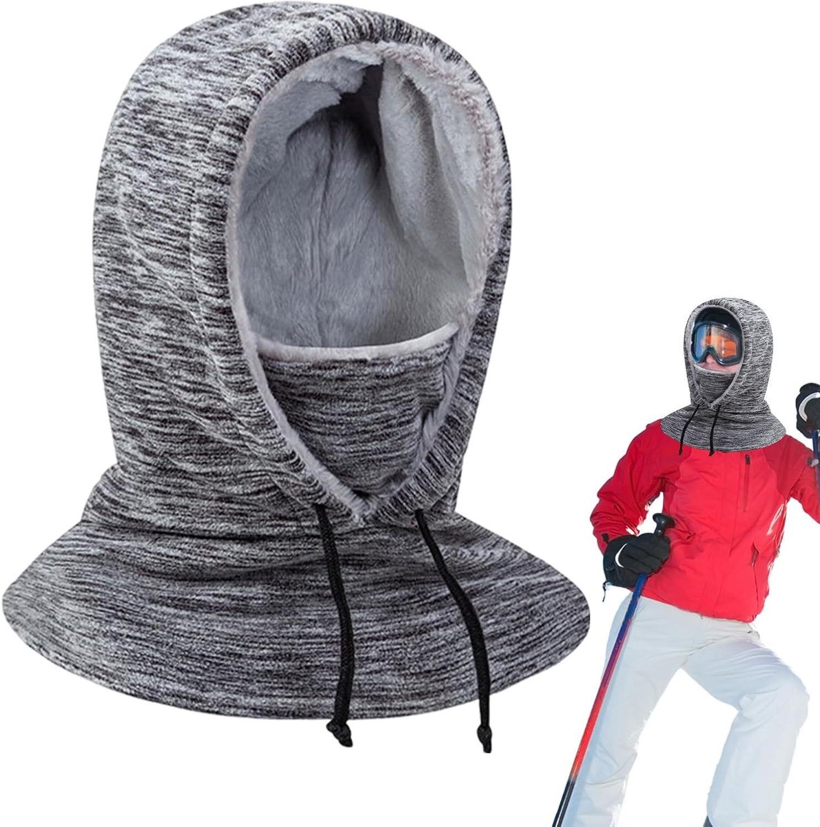 Winter Gezichtsmasker - Winddichte Bivakmuts - Buitenactiviteiten Bescherming - Met Trekkoord - 30 x 25 x 4 cm - Zwart