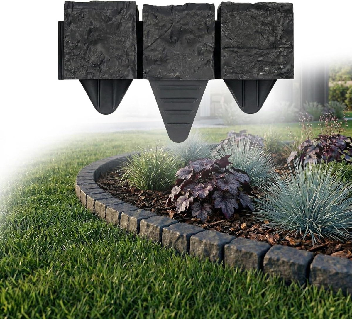 Gazonrand Steenlook - Bloembed omranding - Tuin afscheiden - Licht alternatief - 1.2 meter - Antraciet
