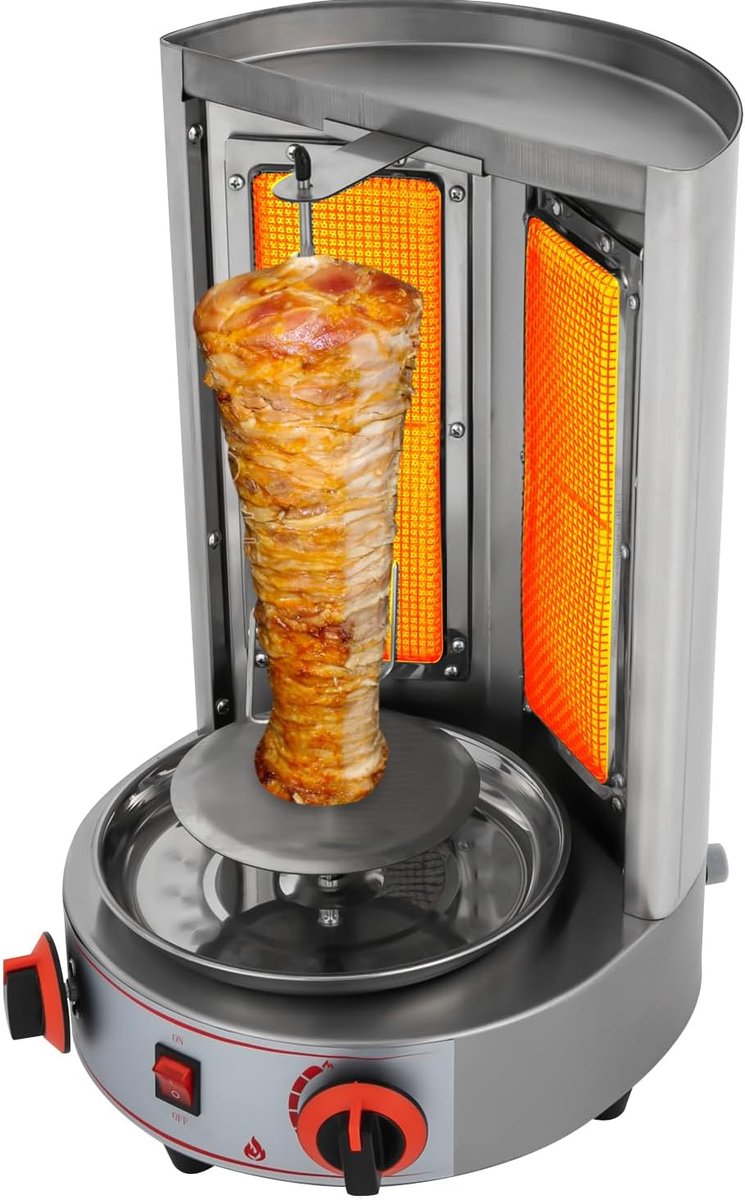 Verticale Grill - Draaiende Spies - Professioneel Grillen - Krachtige 4300W Motor - 32x48cm - Zilver