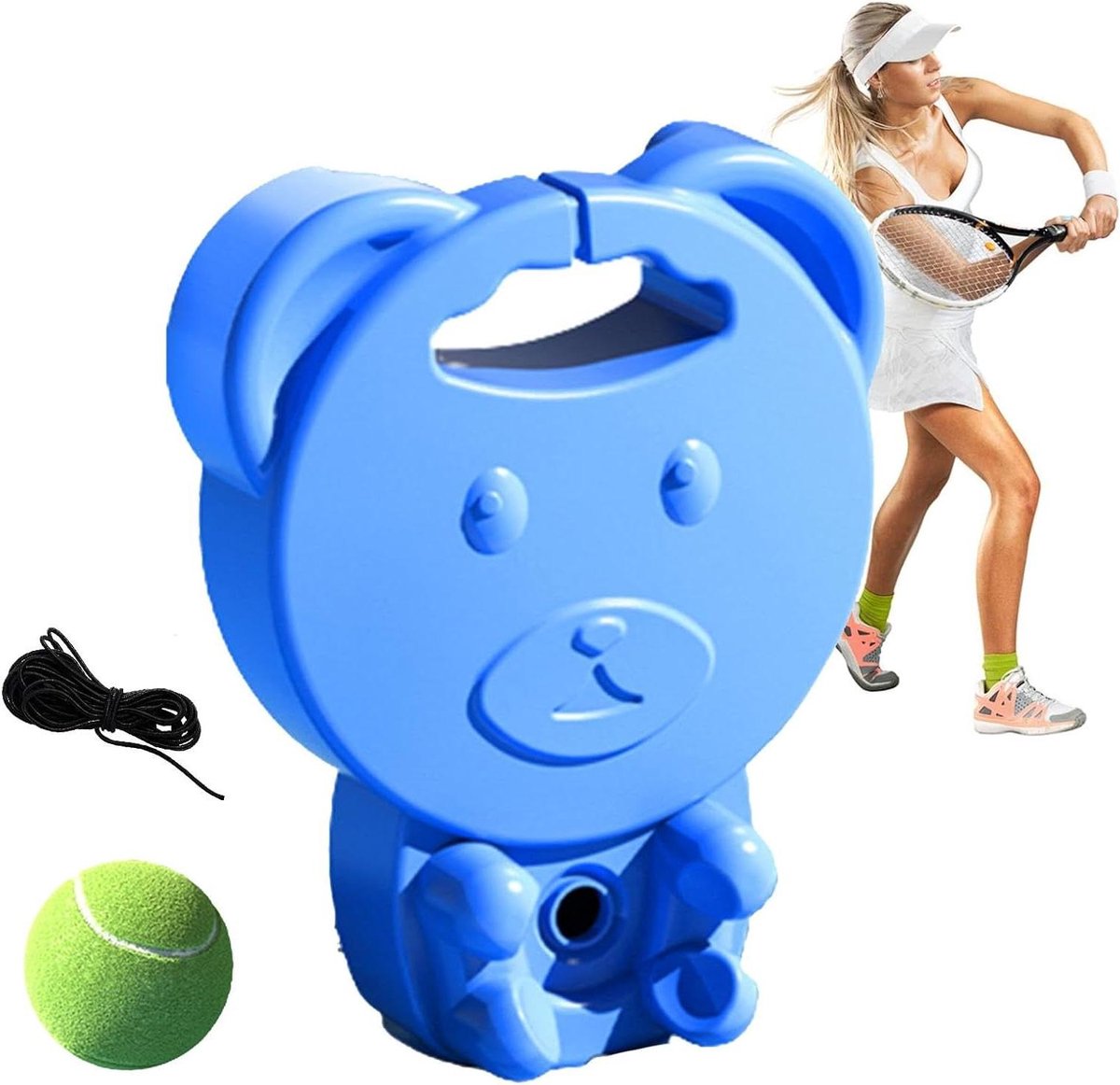 Tennistrainer met bal - Oefenbal touw - Tennisvaardigheden verbeteren - Uniek anti-klit design - Ca. 22 cm - Blauw