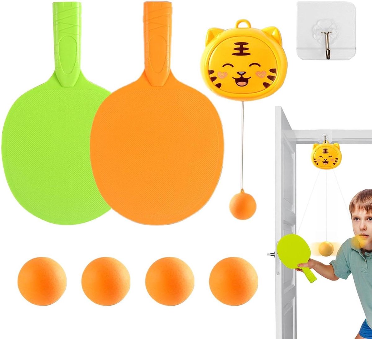 Tennistrainer Deur - Pong spel - Reactievermogen Trainen - Eenvoudige Installatie - Verstelbaar Touw - Tijger model
