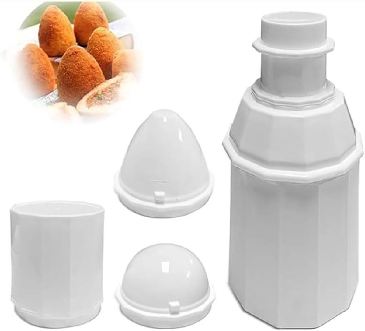 Rijstbal Vormset - Keuken Accessoires - Creatief Koken - 3-in-1 Ontwerp - 4 Stuks - Wit