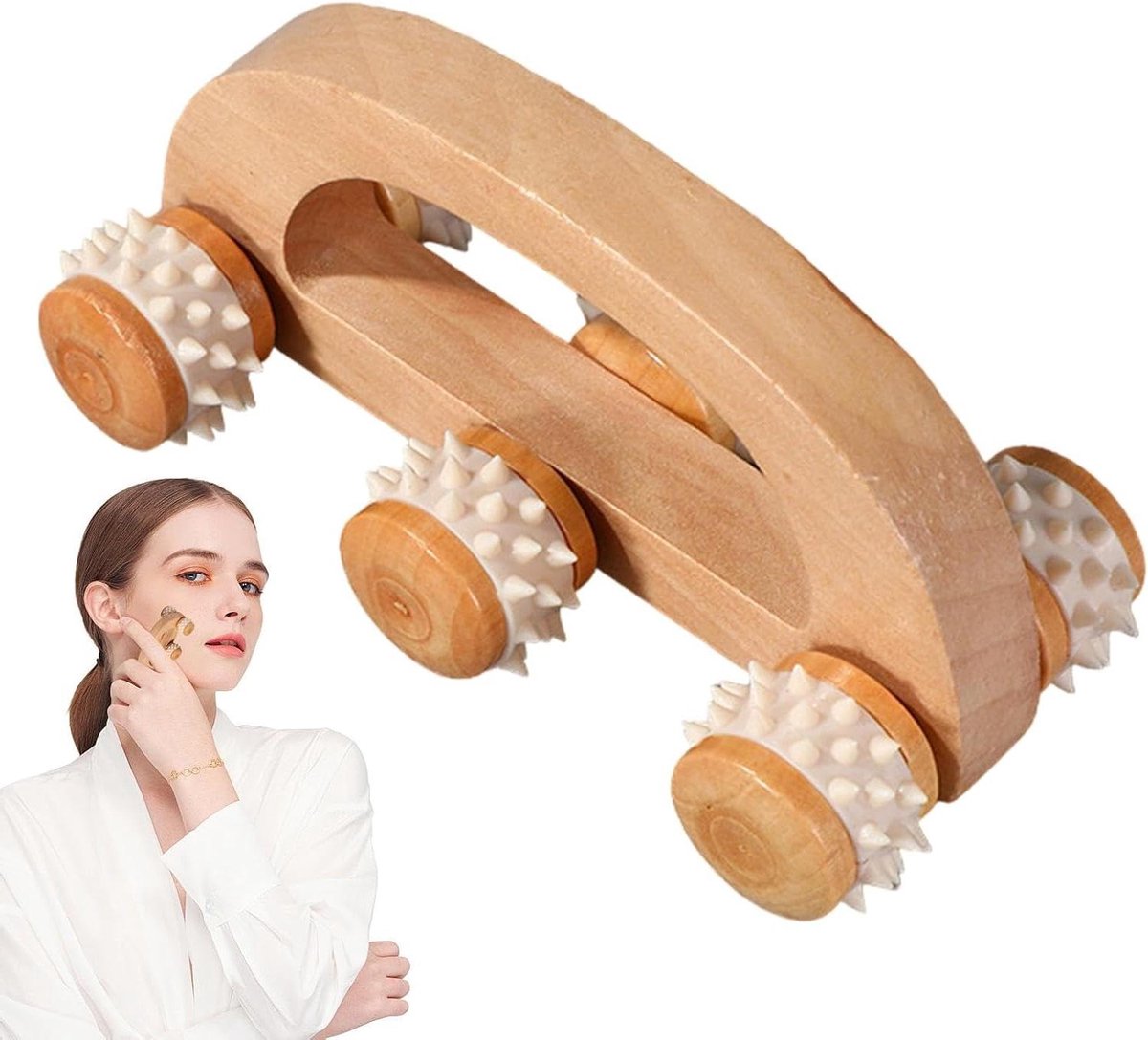 Houten handmassageroller - Spierontlastingsroller - Spierherstel Bevorderen - Diep weefsel effect - 15 x 8 x 5 cm - Natuurlijk hout