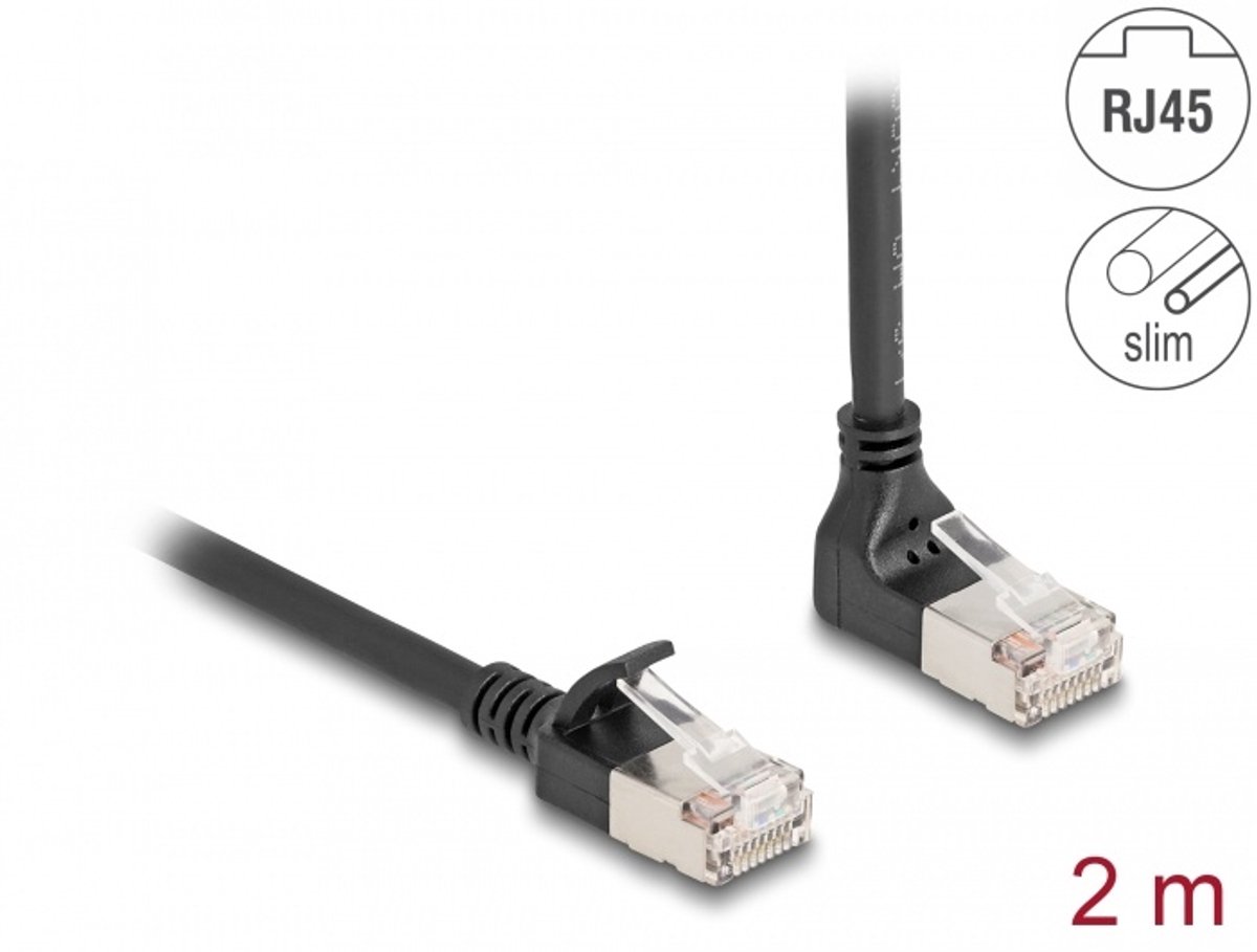 RJ45 Netzwerkkabel Cat.6A S/FTP Slim 90� oben gewinkelt / gerade 2 m