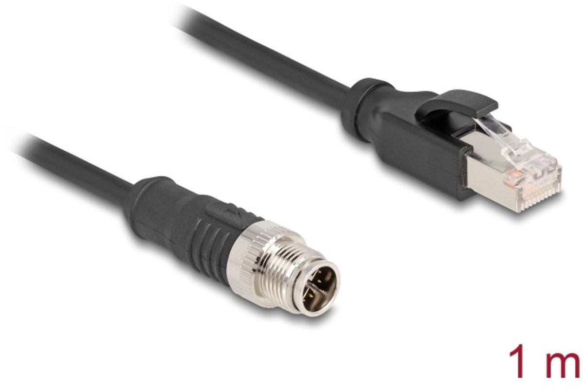 Delock M12 Cable X-coded 8 pin male to RJ45 male PVC 1 m