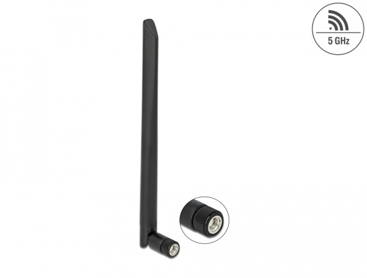 WLAN 802.11 AC/AX/A antenne RP-SMA-plug 5 DBI 20 cm omnidirectioneel met kantelgewricht en flexibel materiaal zwart