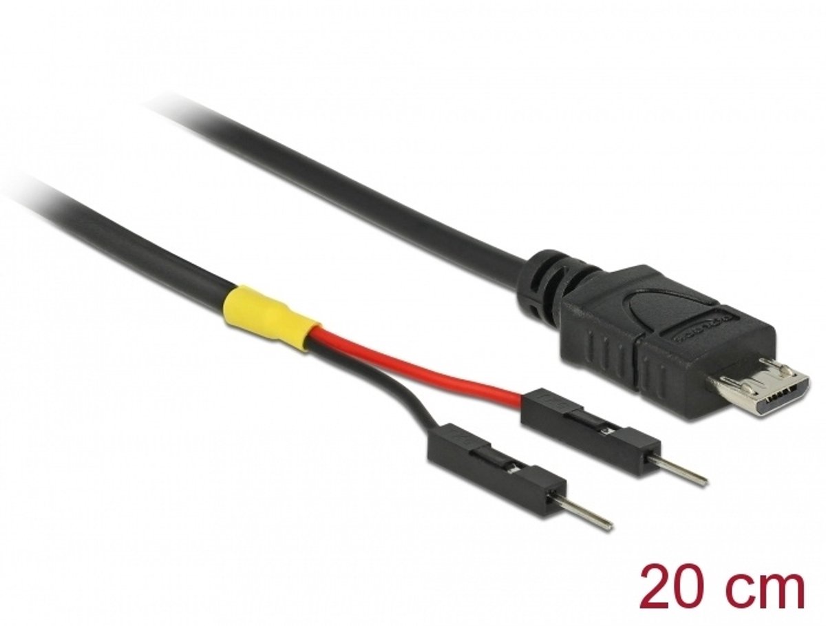 USB voedingskabel Micro B tot 2 x Pin header Mannelijk aparte stroom 20 cm