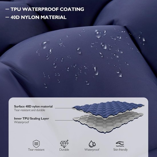Kampeer mat - Slaapmat Opblaasbaar - Buiten slapen - Ingebouwde voetpomp - 13 cm dik - Blauw — afbeelding 3