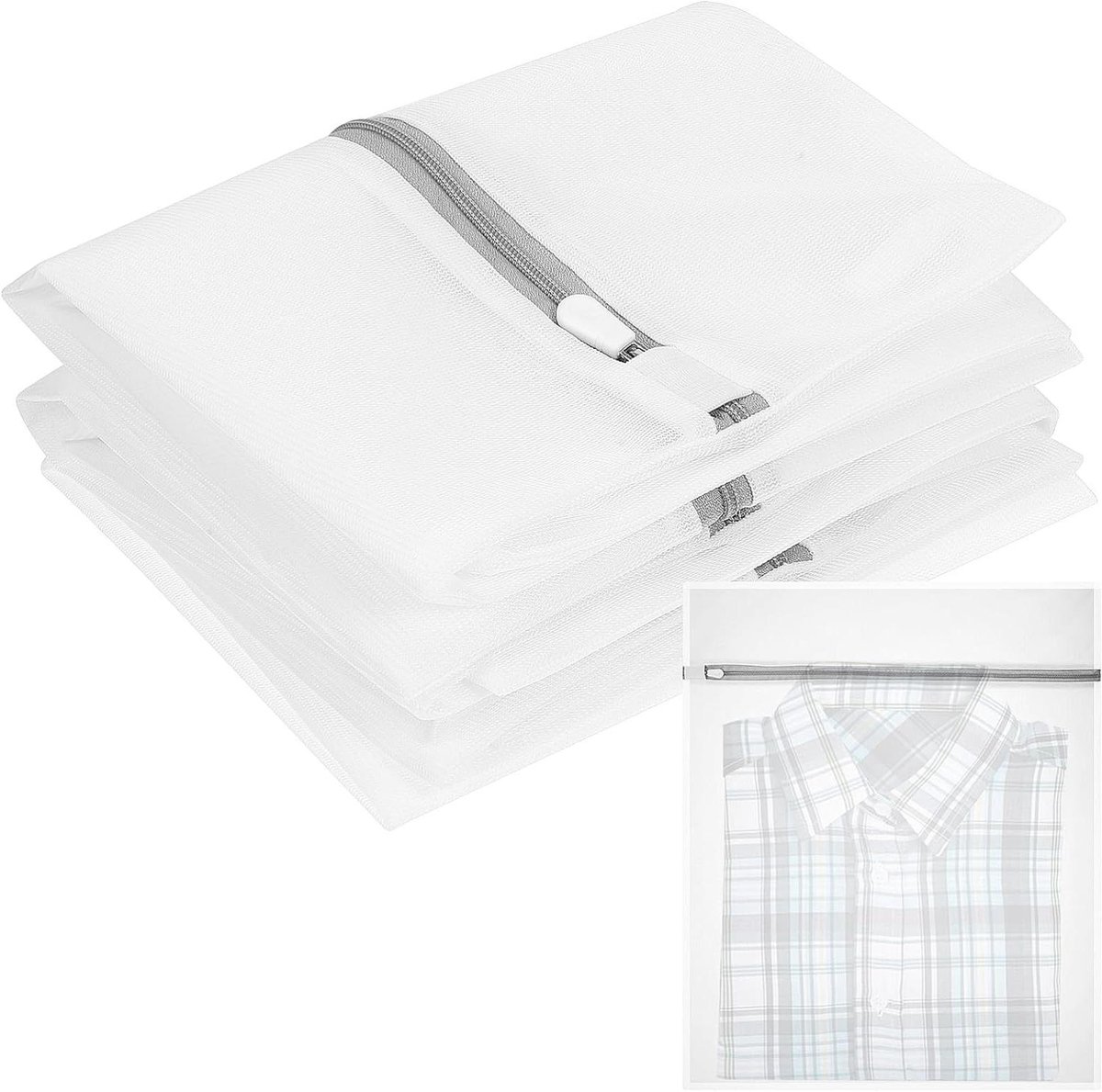 Wastassen Set - Fijnmazige Netten - Kleding Beschermen - Met Rits - 3 Stuks 60x50cm - Wit
