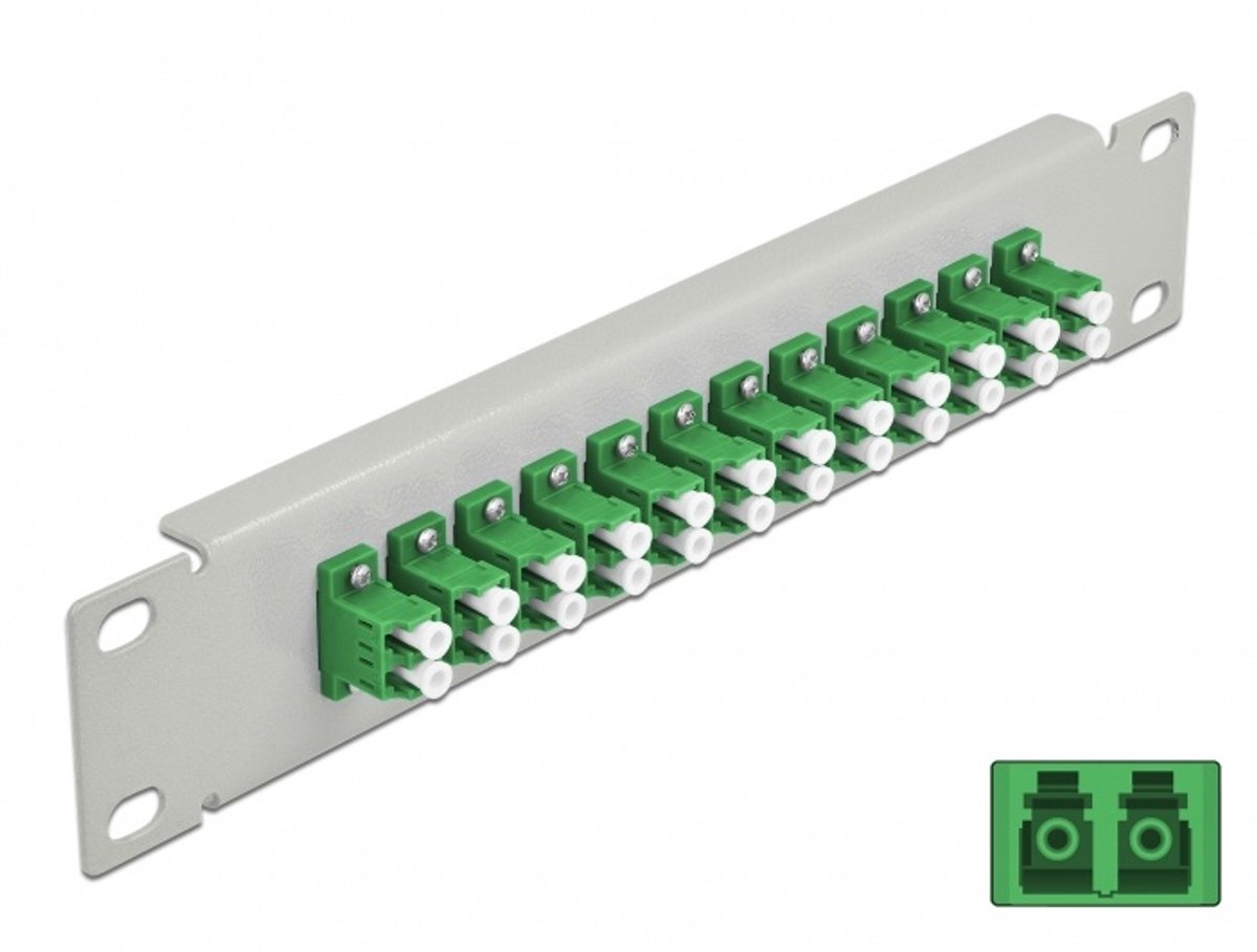 10 inch glasvezel patch panel 12 poort LC duplex groen 1U grijs