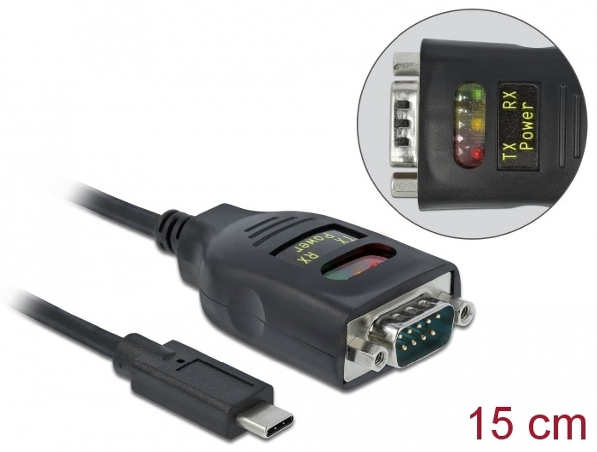 Adapter USB Type-C tot 1 x Seriële RS-232 DB9 met 15 kV ESD-bescherming