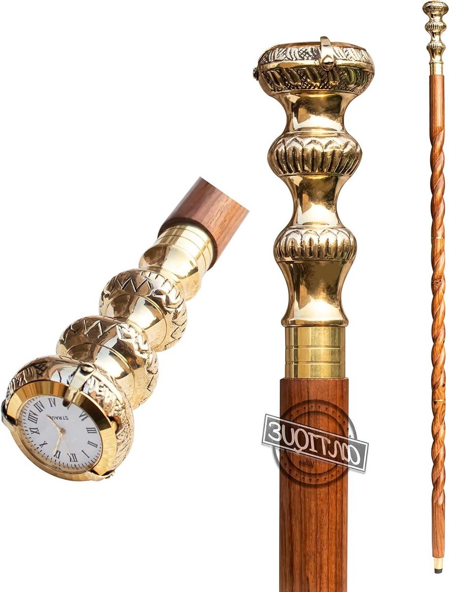 Wandelstok - Stijlvol Riet - Dagelijks Gebruik - Klokvormig Handvat - 91 cm - Glanzend Messing Bruin