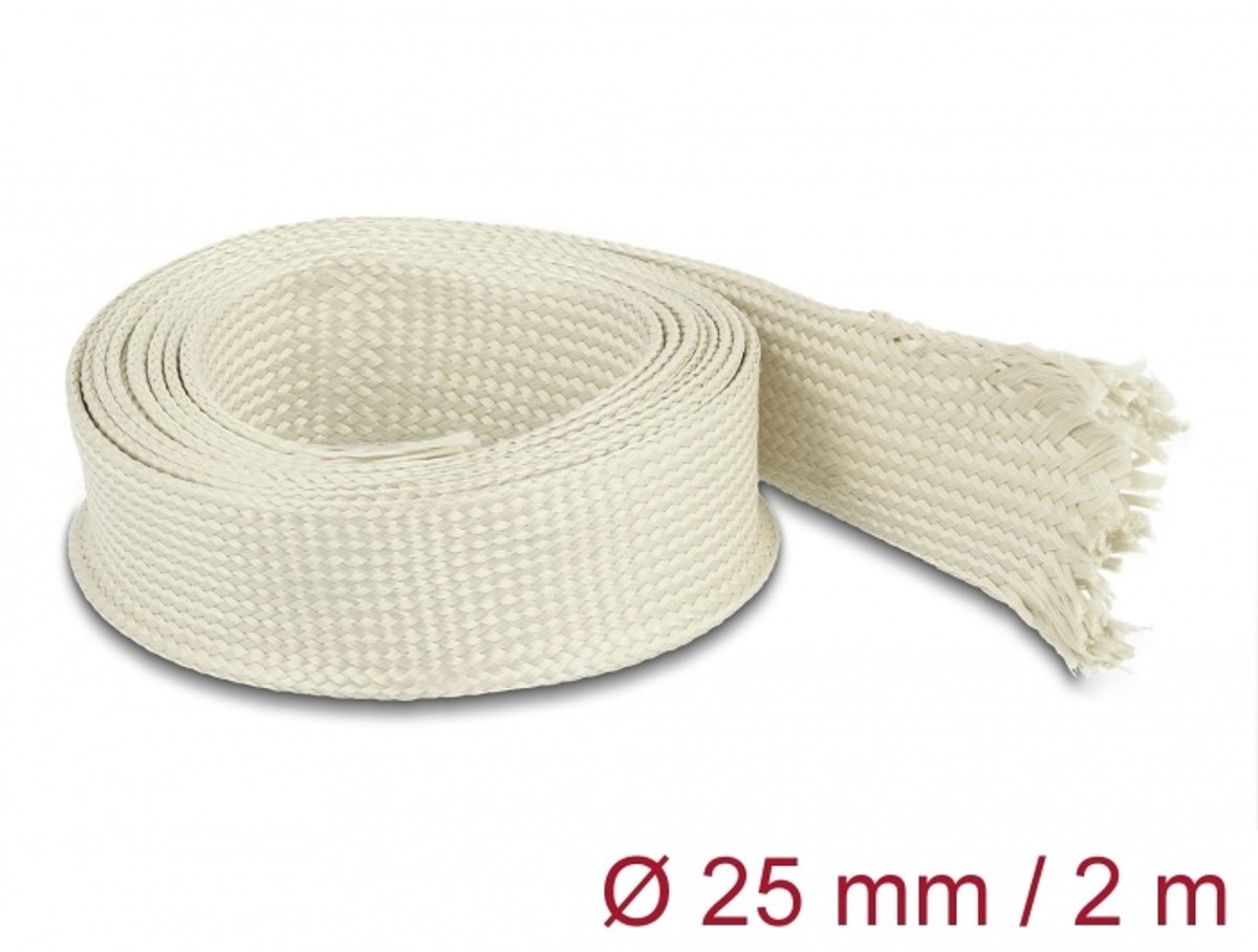 Gevlochten mouw gemaakt van nomex vezels 2 m x 25 mm wit