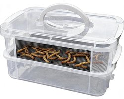 Meelworm Kweekbox - Voederhabitat Container - Voedsel Kweken - Fijnmaas Ventilatie - 27x18x13 cm - Transparant