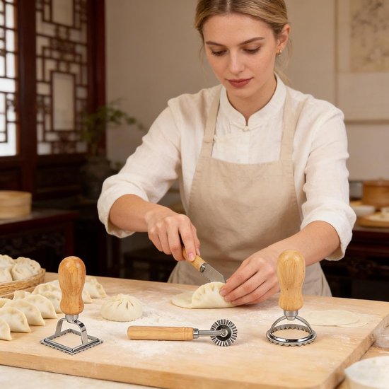 Noedelsnijder Set - Pastamaker Hulpmiddel - Zelf Pasta Maken - Ergonomische Handgreep - 7 Stuks - Natuurlijk Hout — afbeelding 5