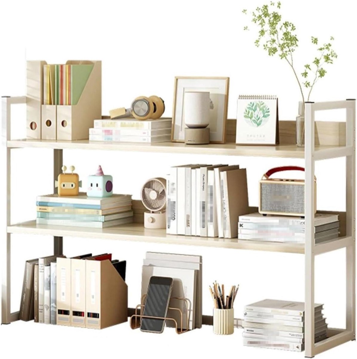 Bureau Opbergrek - Tafel Organizer - Kantoor Organiseren - Stabiel Metalen Frame - 115cm Breed - Wit
