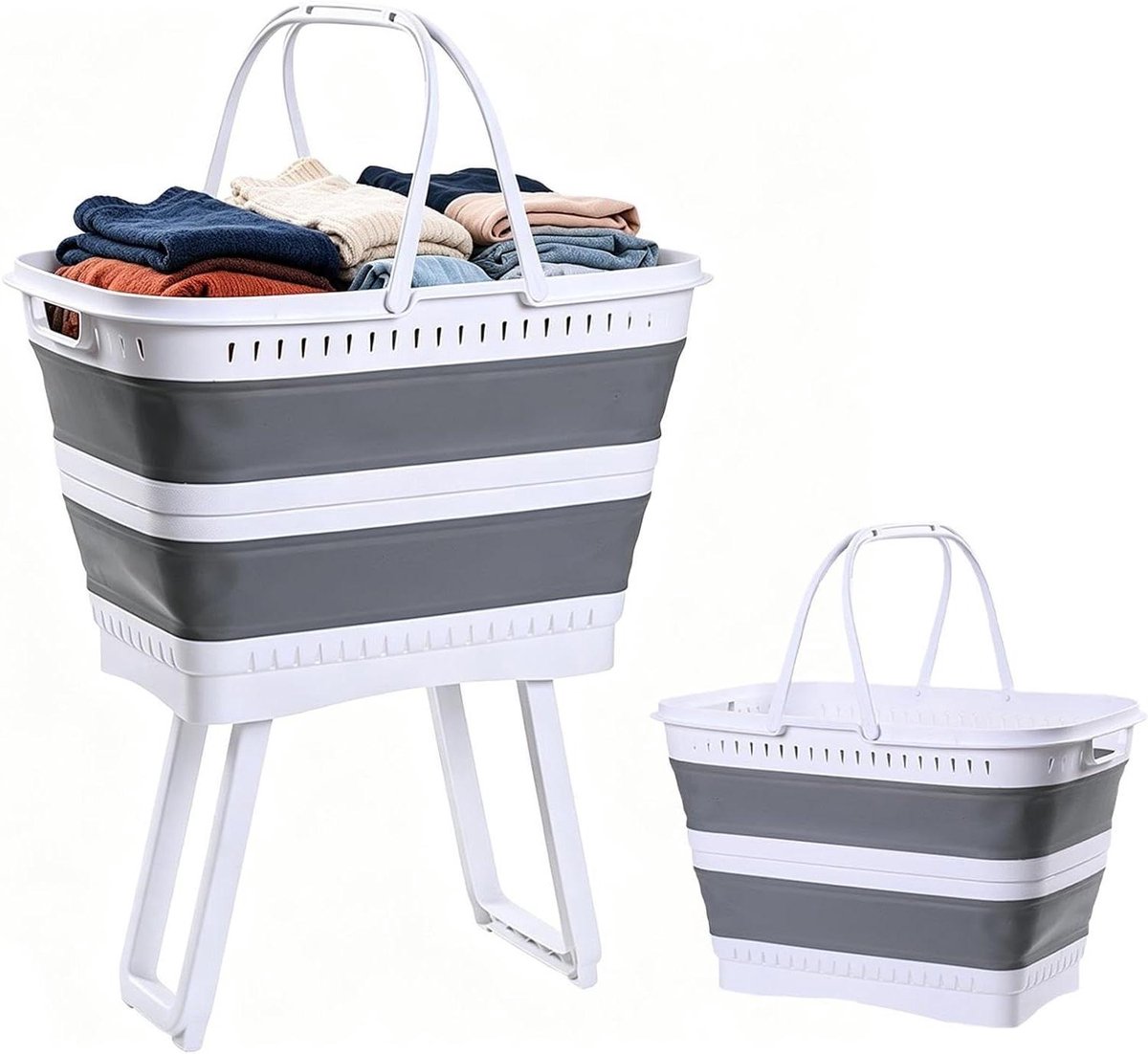 Kledingwasmand - Opvouwbare Opberger - Wasbeheer - Met Afvoerstop - 26 Liter - Grijs