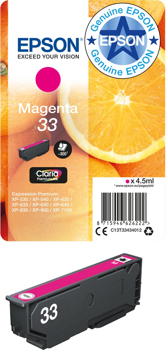 Epson Oranges Singlepack magenta 33 Claria Premium inkt