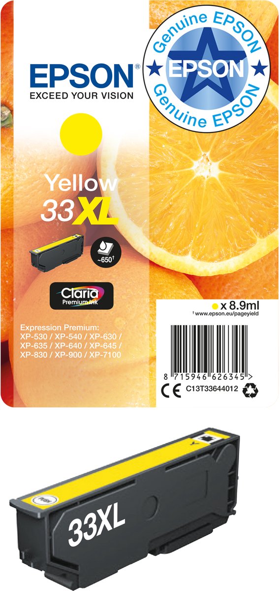 Epson Oranges 33XL Claria Premium inkt, gele enkele verpakking