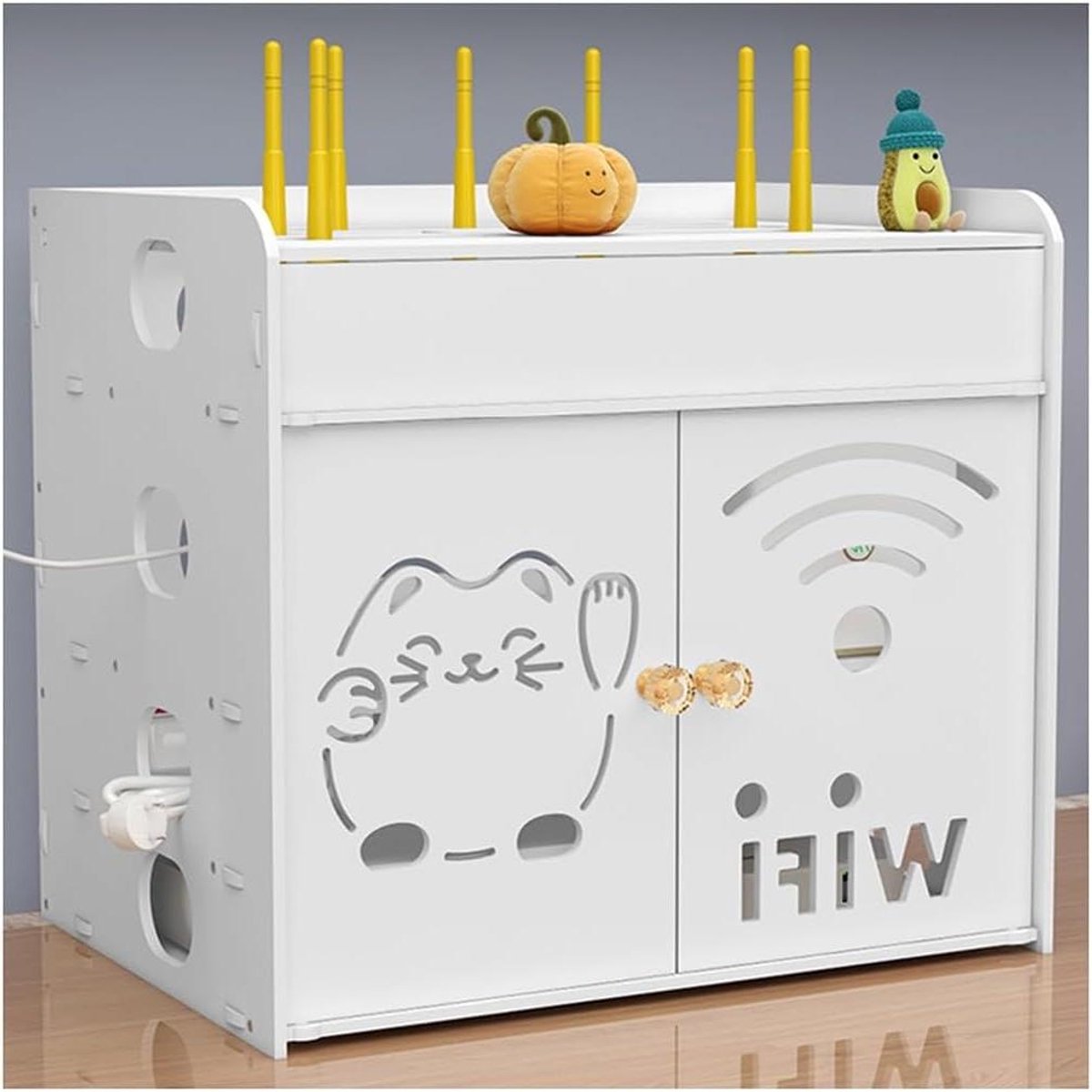 Router Opbergkast - Draadloze Organizer - Netjes Opbergen - Wandmontage Ontwerp - 36x26.5x32.5cm - Wit