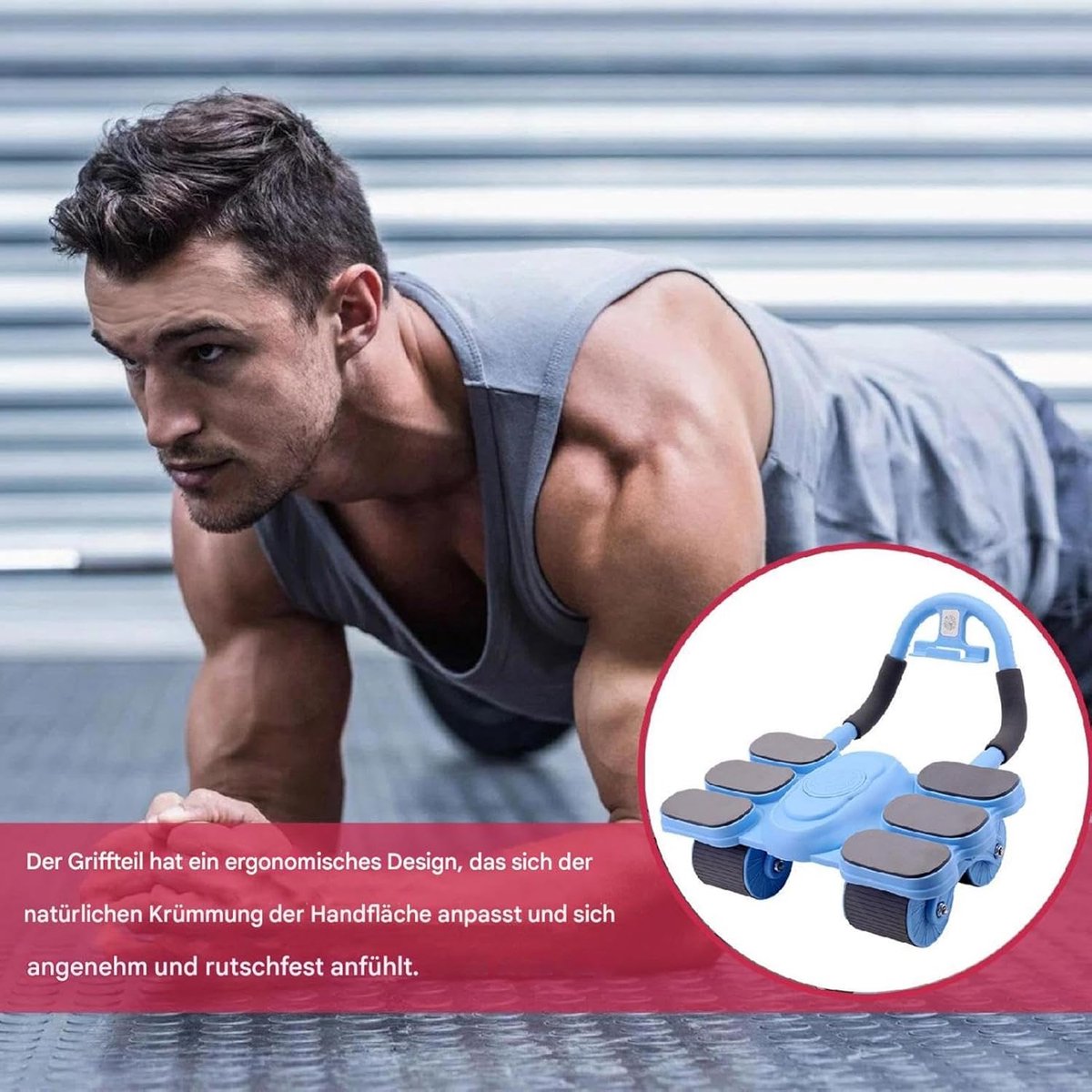 Buikoefenwiel - Core trainer - Buikspieren trainen - Robuust staal ontwerp - 37x26x17 cm - Blauw
