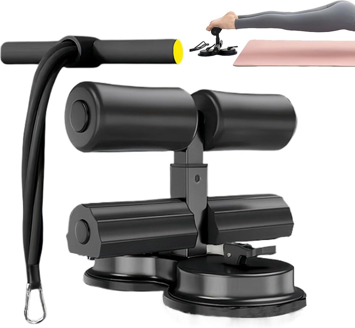 Zitstang - Buiktrainer Assistent - Thuistrainingsuitrusting - Dubbele Zuignap Stabiliteit - 26 x 14 cm - Zwart