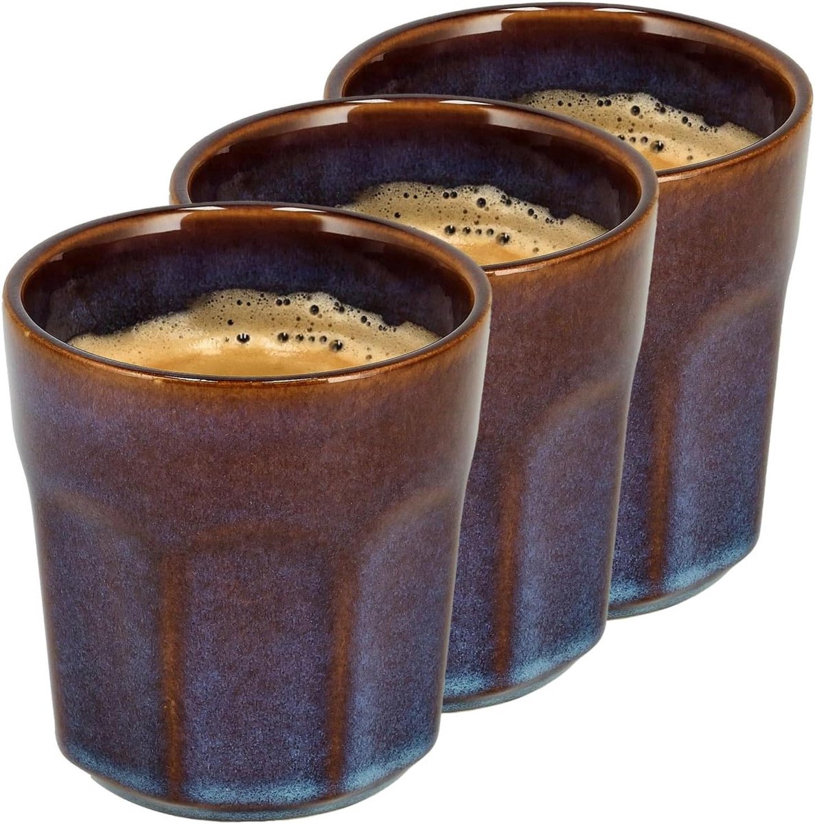 Koffiekopjes Set - Keramische Bekers - Warme Dranken - Reactief Glazuur - 200 ml - Blauw Bruin