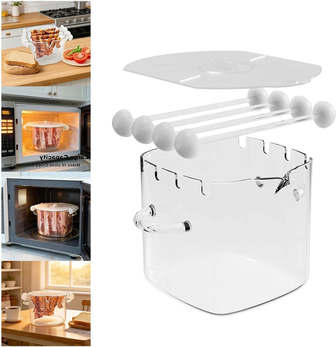 Glazen bakvorm - Magnetron schaal - Vetarm koken - Met Crisper-opzetstuk - 15 cm - Wit