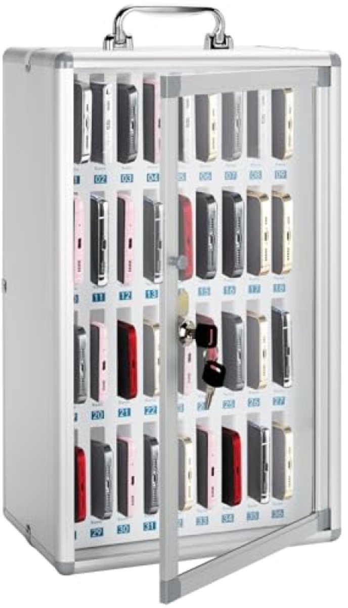 Wandmontage telefoonopbergkast met slot - 36 sleuven - Zilver