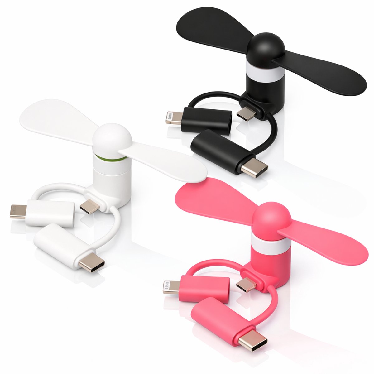 Twenty4seven® Mini Ventilator Set voor Smartphone - 3 Stuks - Handventilator - Draagbare Waaier Handwaaier - Hand Fan Draadloos - Geschikt voor USB-C, Micro-USB en Lightning