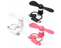 Twenty4seven® Mini Ventilator Set voor Smartphone – 3 Stuks – Handventilator – Draagbare Waaier Handwaaier – Hand Fan Draadloos – Geschikt voor USB-C, Micro-USB en Lightning