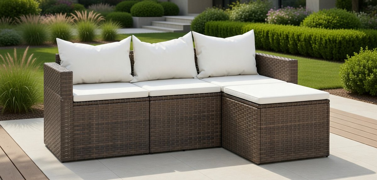 Luxe Bruine Polyrotan Tuinmeubelset voor Terras & Tuin – 2-zits Loungeset met Comfortabele Kussens – Weerbestendig, Modern Design – MedahomeStore