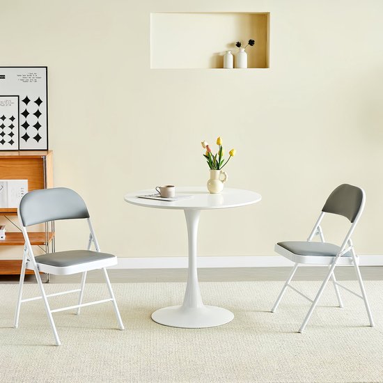 Opvouwbare Stoelen Set van 2 Grijs – Kunstleren Klapstoelen met Metalen ...