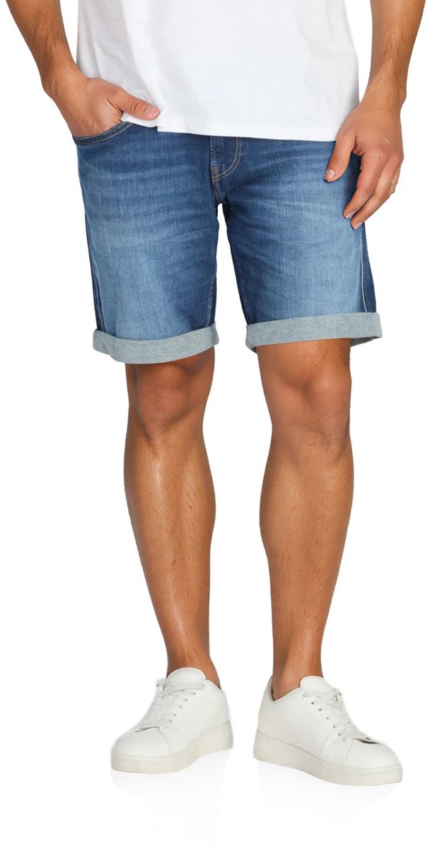 Replay Heren Short Broeken New Anbass slim Fit Blauw Volwassenen Denim Jeans Shorts met Stretch