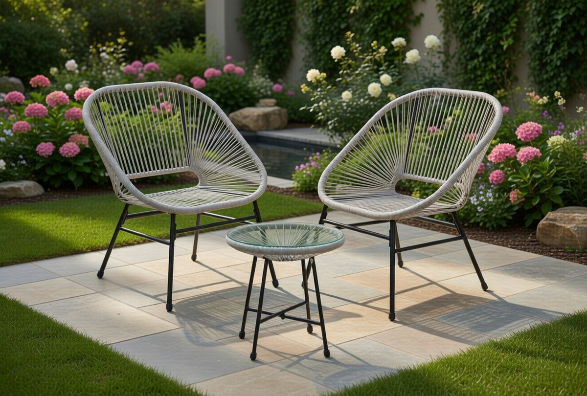 Luxe Tulum Balkon Loungeset 3-Delig – Retro Tuinmeubelset met 2 Stoelen en Tafel – Polyrattan Balkonset – Compact & Weerbestendig – Wit Medahomestore