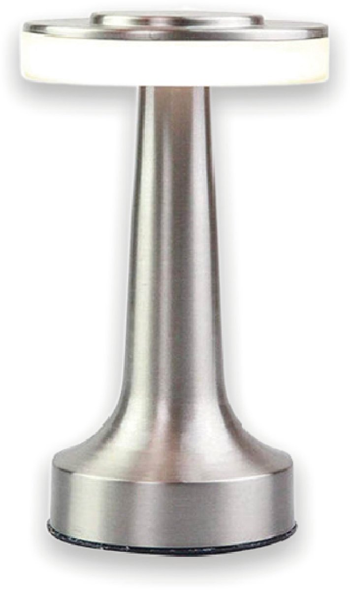 Luxus Europe - Draadloze Tafellamp Touch - Beau - Zilver - 21cm - Tafellamp Slaapkamer - Decoratieve tafellamp - Oplaadbaar - Dimbaar