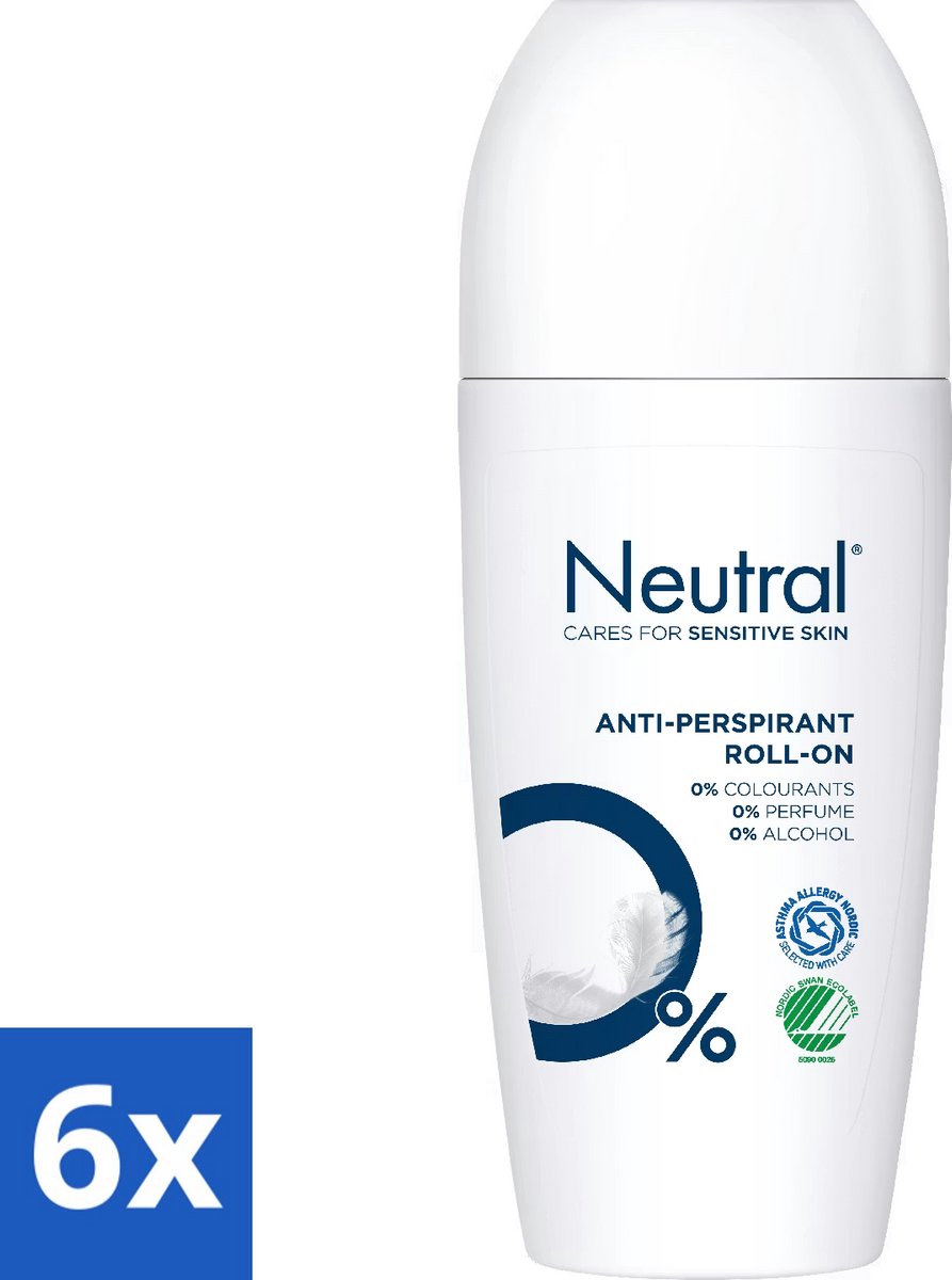 Neutral anti-transpirant deodorant roller Parfumvrij - 6 x 50 ml