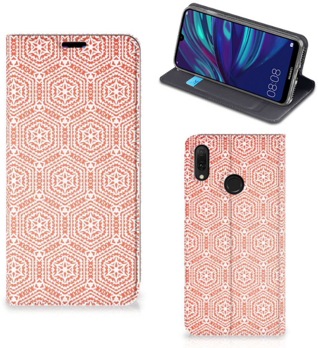 Huawei Y7 hoesje Y7 Pro (2019) Hoesje met Magneet Pattern Orange