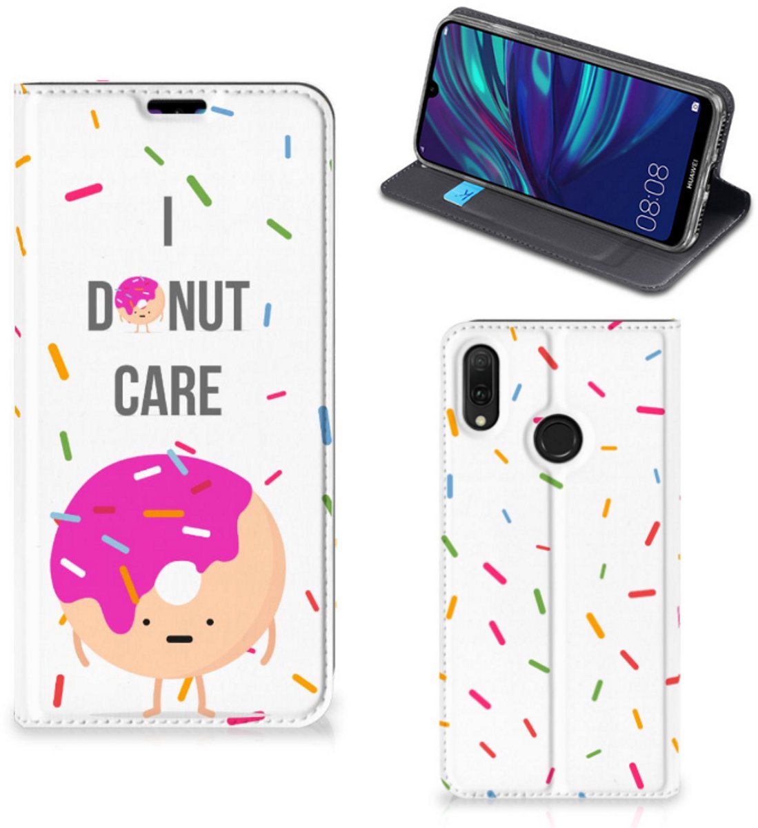 Huawei Y7 hoesje Y7 Pro (2019) Flip Style Cover Donut Roze