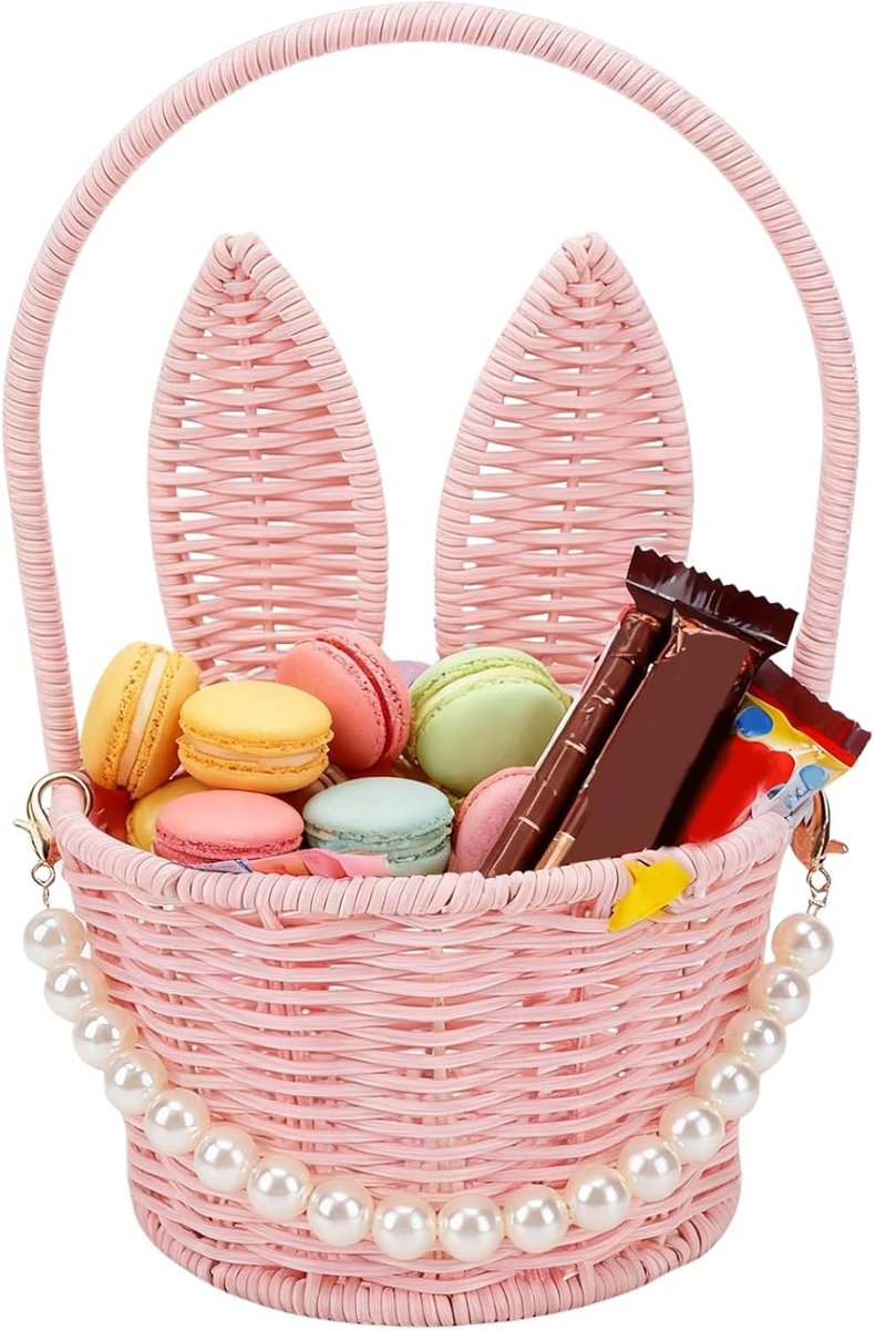 Allecto - Paashaasmand - Konijnenoormand - Geweven - Roze - Paasei - Snoeppicknickbruiloft - Handvat - PP Rotan - Cocoarm
